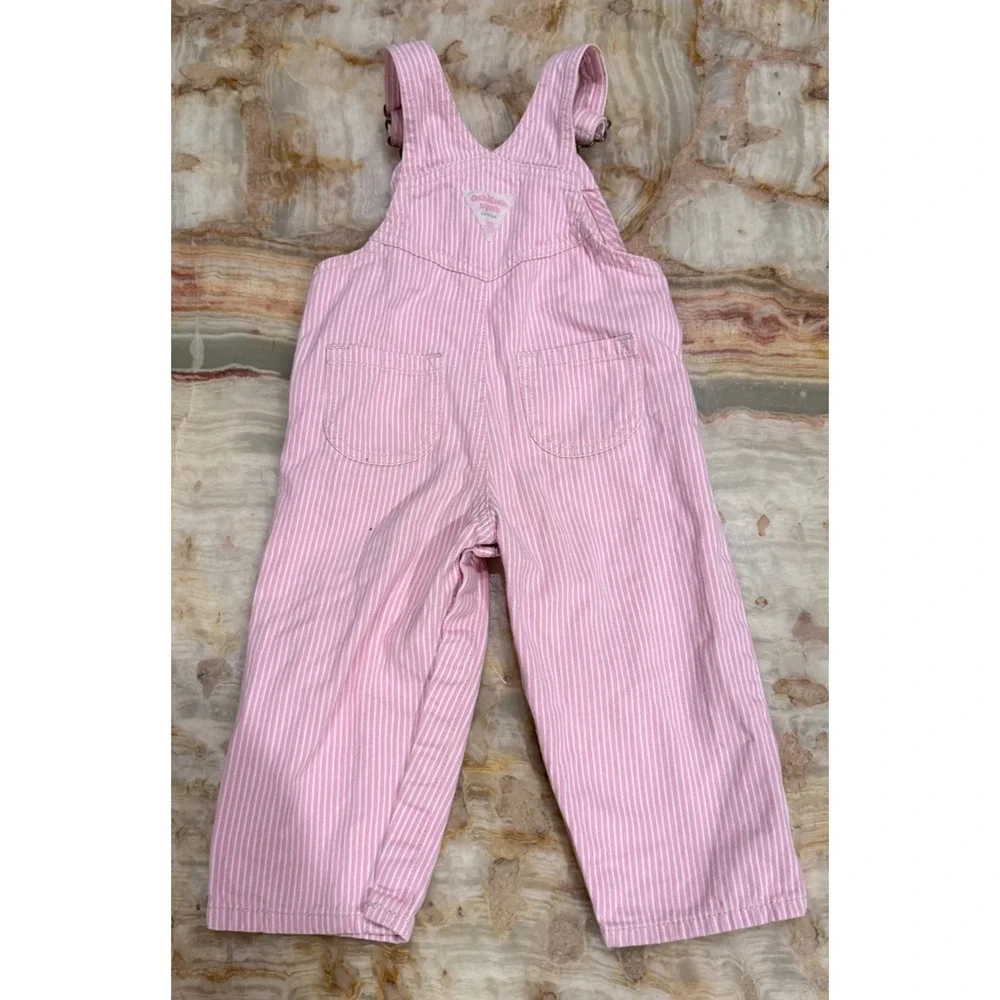 Vintage Oshkosh B'Gosh Kids Vestbak Bibs Overalls Pink White Stripe 18 Months